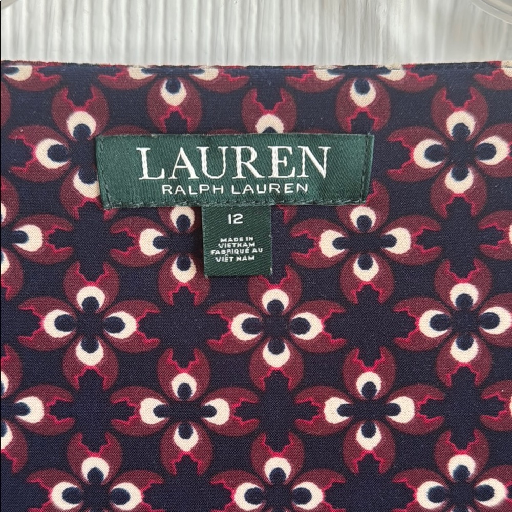 Lauren Ralph Lauren Navy and Burgundy Floral Geometric Long Sleeve Dress